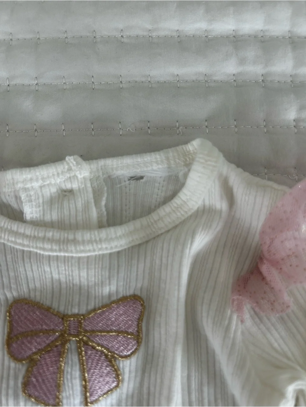 Baby girl matching set Pink Glitter Tulle Skirt with Cream Bow Bodysuit Set
